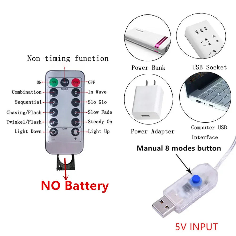 Rideaux lumineux LED alimentés par USB avec télécommande, décorations de noël pour la maison, mariage, anniversaire, chambre à coucher, lumières de fête