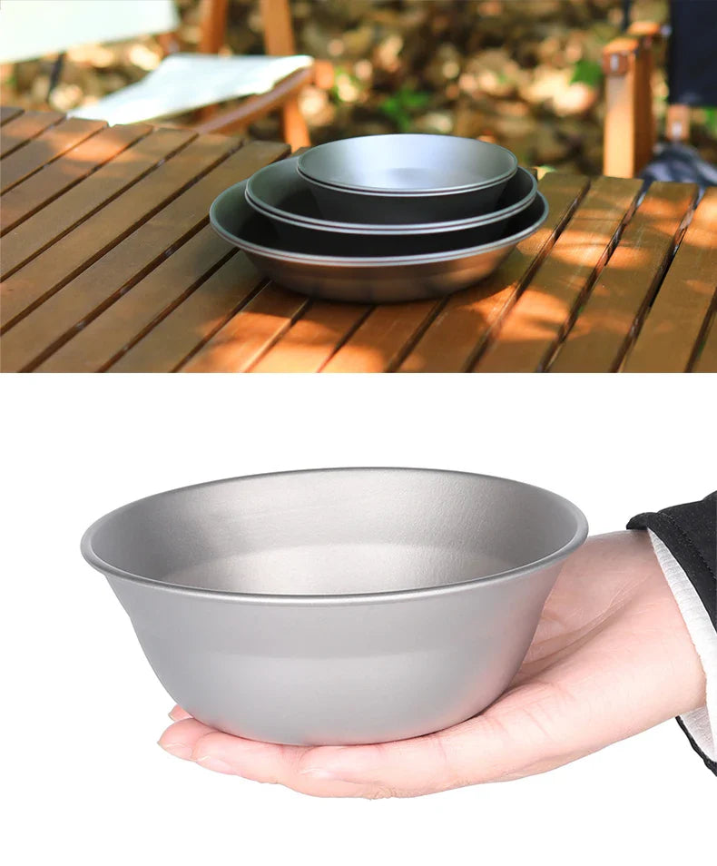 Tiartisan-Filles à repas de camping en titane, assiettes, ustensiles, randonnée en plein air, ultraléger, portable, empilable, plats à salade, ensemble de britware