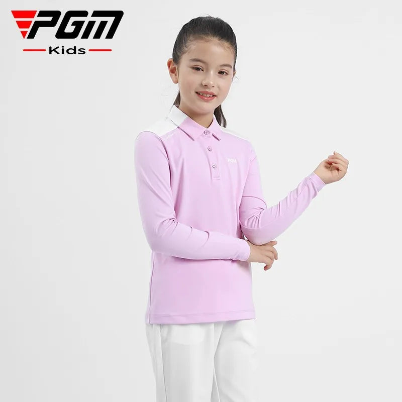 PGM Girls Golf T-shirts à manches longues Vêtements de golf pour enfants Tissu de sport confortable et doux pour la peau Vêtements pour enfants YF548