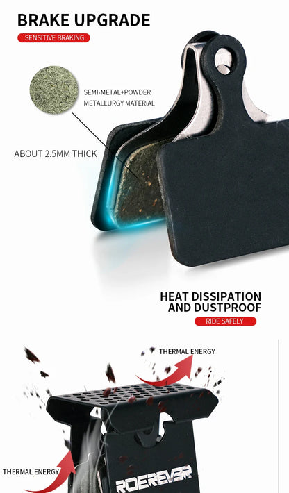 RIDEREVER-Plaquettes de frein à disque de vélo de route, coussretours semi-métallique, performance longue durée, refroidissement anti-poussière pour le cyclisme WinterMANO XcrucTRM9100