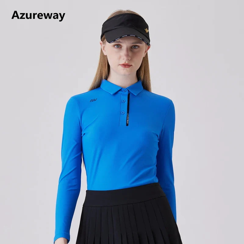 AW Golf Women's Simple Polo Shirt Long-sleeved T-shirt Quick-drying Breathable Sports Jersey Spring Autumn Golf Clothing Suit