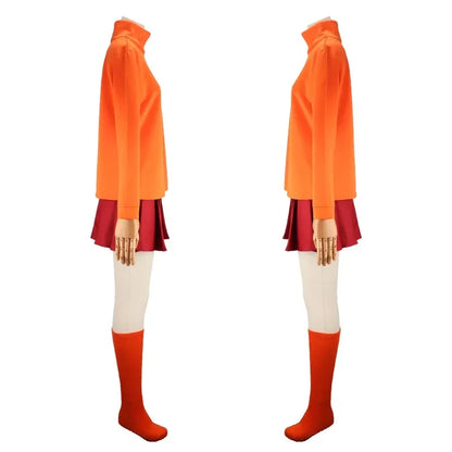 Halloween Velma Cosplay Costume Orange Short Skirt Uniform Women Orange Socks Top Skirt Halloween Party Carnival Set