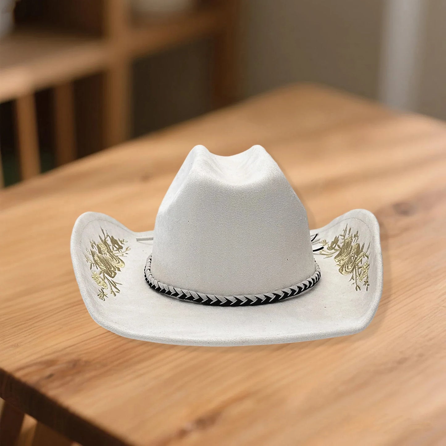 Retro Suede Cowgirl Hat for Women and Men, Floral Embroidery Wide Brim Western Cap Jazz Hat Cowboy Hats