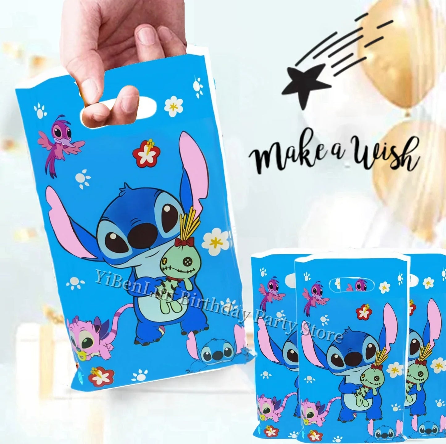 Stitch Decoration Birthday Stitch Gift Bag Plastic Blue Stitch Goodie Gift Bags Biscuit Package Baby Shower Supplies Kids favors