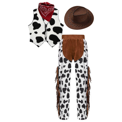 Costume de Cowboy Occidental pour Enfant, Déguisement de Cowgirl, Jeu, Interface West, ixd'Halloween, Cosplay, Ensembles de 4 Pièces, Performance sur Scène Trempée