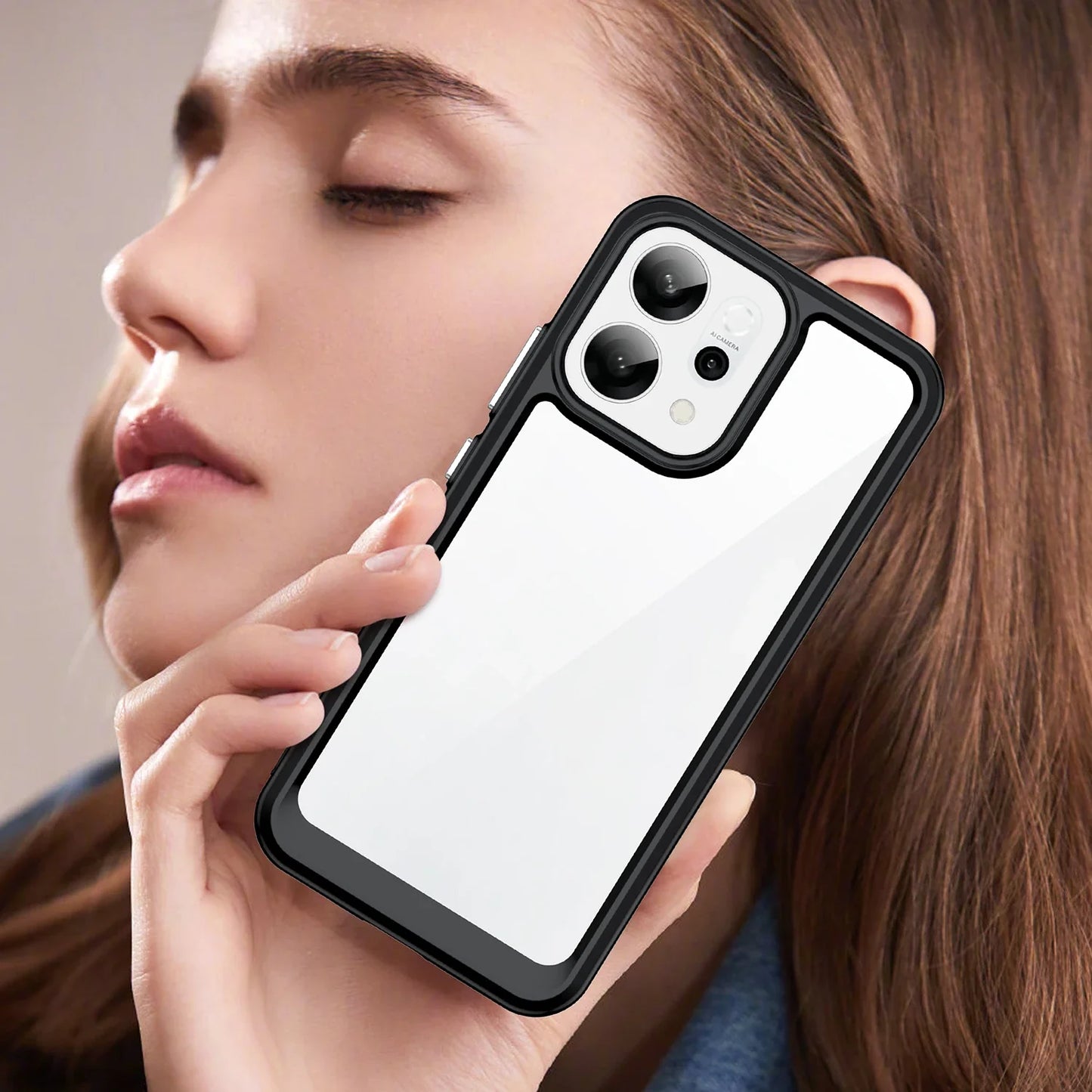 Pour la coque OPPO Reno14 F, coque Reno 14 F, Fundas Coque, cadre souple translucide rigide, antichoc, coque arrière transparente OPPO Reno 14F