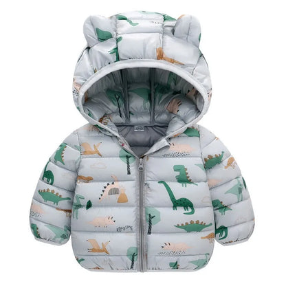 Enfants Garçons Bébé Vestes Légères à Capuche en Duvet Vêtements d'Extérieur Chauds Automne Enfants Filles Manteaux Imprimé Dinosaure Dessin Animé Vêtements Décontractés