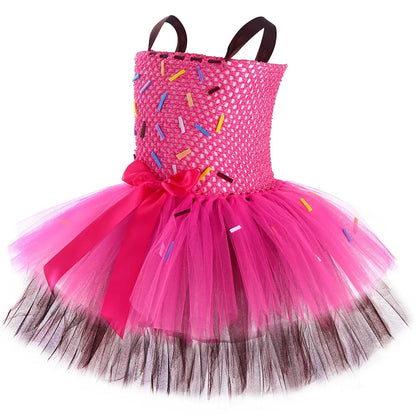Déguisement de Beignet pour Enfants Robe Tutu Beignet au Chocolat Filles Robe de Princesse d'Anniversaire Fantaisie Vêtements d'Halloween et de Noël pour Enfants