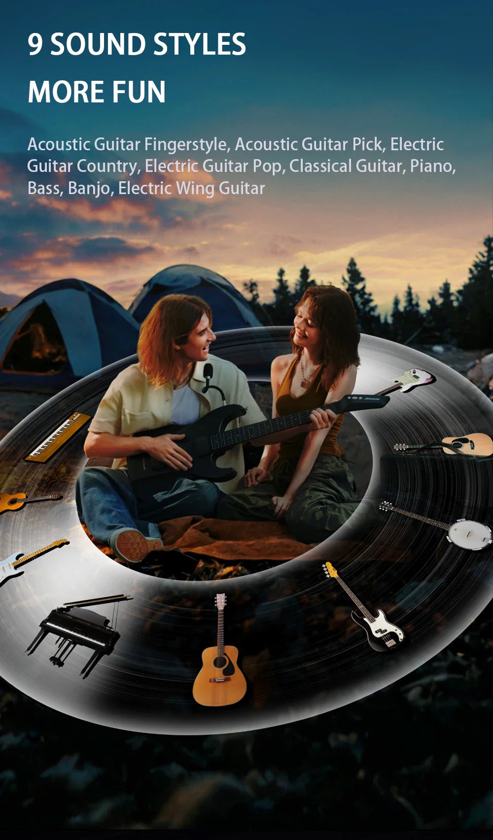AeroBand – guitare électrique détachable, corde en Silicone indolore, tout-en-un, 9 Styles sonores, basse acoustique avec port micro