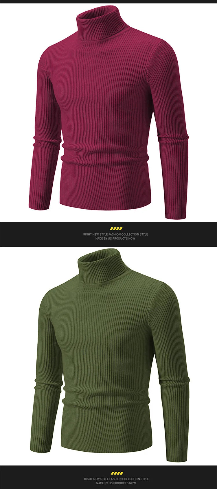 Hommes Pulls Gilets Cols Roulés Tricotés Manches Longues Couleur Unie Décontracté Coupe Slim Épais Épissure Automne Hiver
