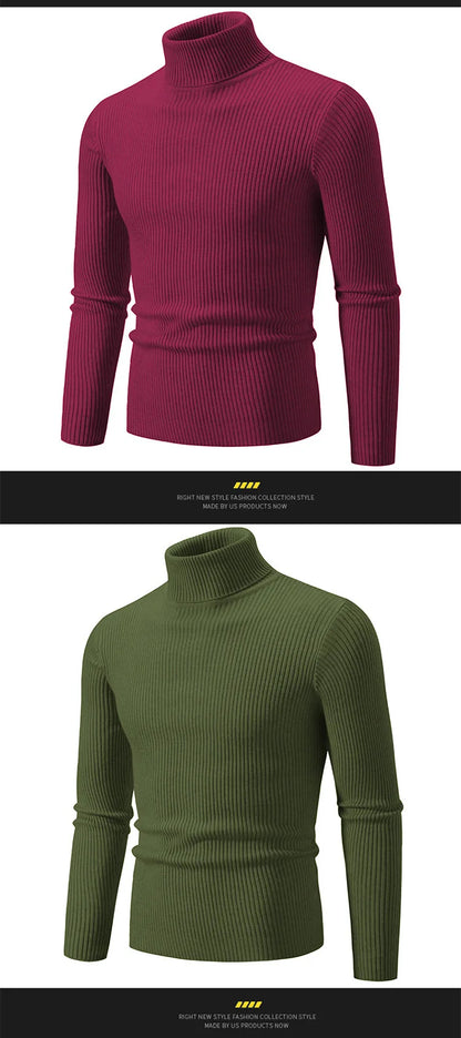 Hommes Pulls Gilets Cols Roulés Tricotés Manches Longues Couleur Unie Décontracté Coupe Slim Épais Épissure Automne Hiver