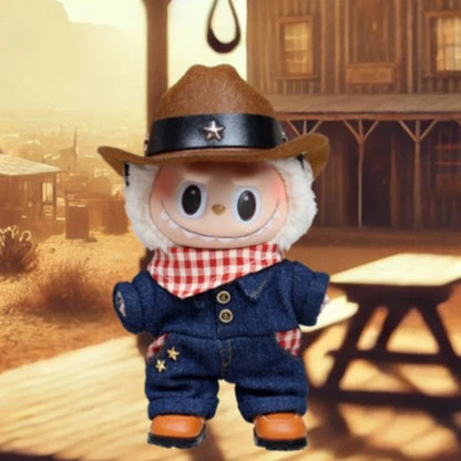 Tenue de cowboy de poupée Labubu de 17 cm – Ensemble de costumes de style occidental avec chapeau et bottes, décorations pour poupées, accessoires sur le thème du Wild West