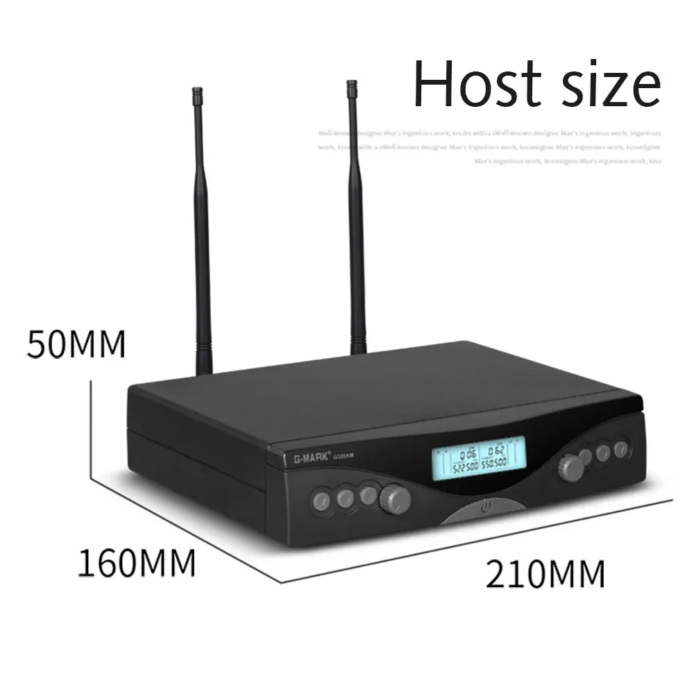Sans fil Microphone G-MARK G320AM Professionnel UHF 2 Canaux Karaoké Mic De Poche Automatique Fréquence Réglable 100M