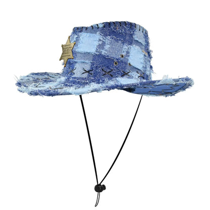 Chapeaux de Cowboy occidentaux rétro SHERIFF, sangle de menton réglable, Protection solaire, voyage, Vintage, plein air, tendance, Streetwear