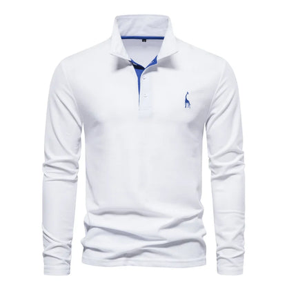 AIOPESON 2023 Nouvelle Polo Homme Broderie Cerf Chemises Manches Longues Couleur Unie Affaires Sociales Homme