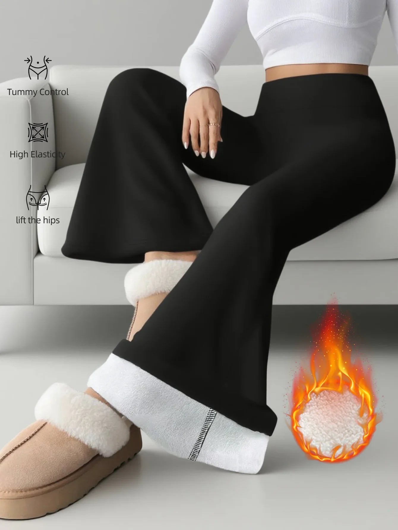 1 paire de pantalons évasés doublés de laine chaude pour femmes, leggings coupe-vent d'hiver, pantalons de cyclisme en plein air pour temps froid