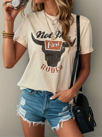 T-shirt avec graphisme de rodéo pour femme, style western, vintage, musique country, cowboy