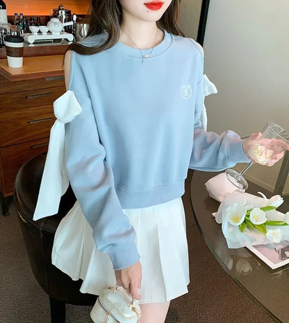 Sweat-shirt à épaules dénudées pour femmes, mode Harajuku, vêtements pour jeunes, Sport essentiel, nouveau, basique, bleu, hauts pull pour femmes