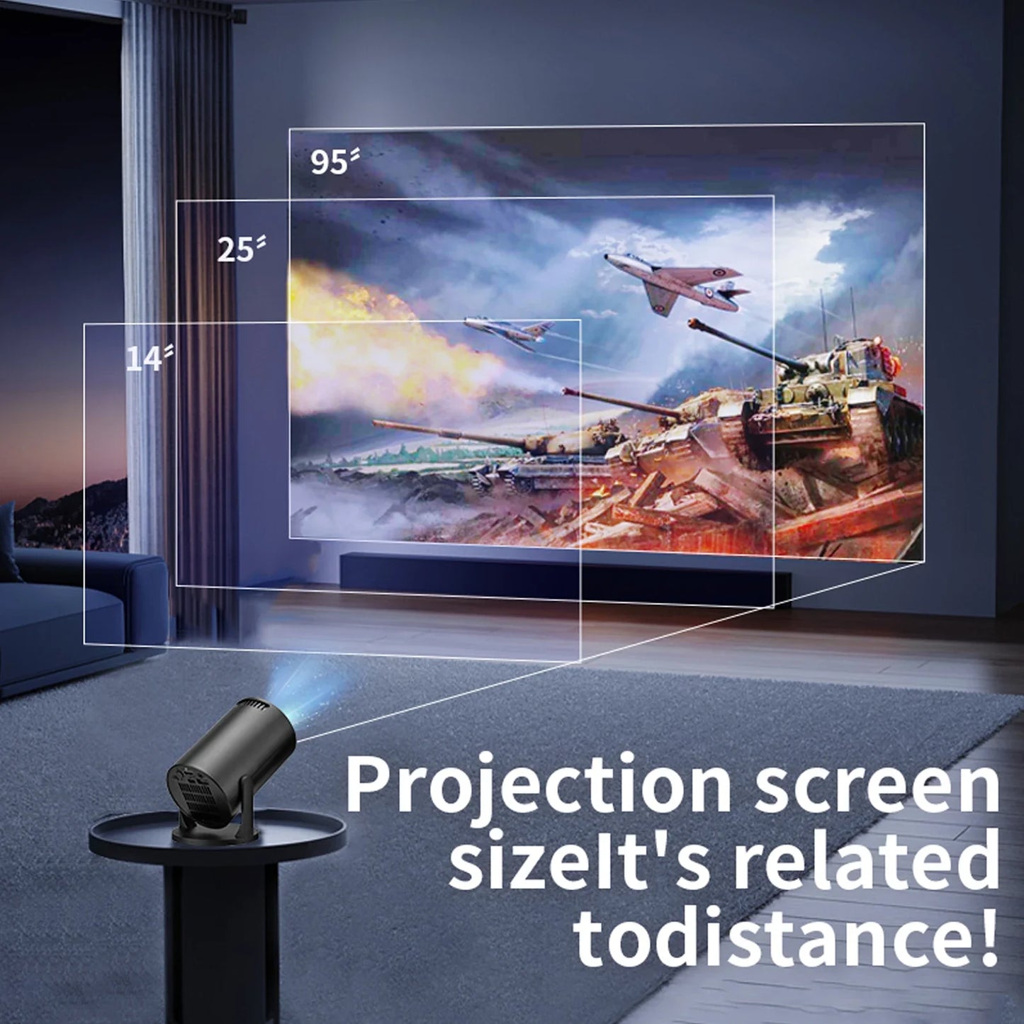 Video Projector Portable Projector Bluetooth Wireless Fidelity USB TV Sticks 8000lm Brightness Black for Laptop PC Smartphone