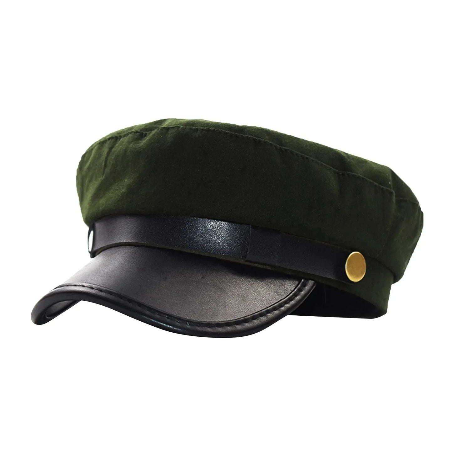 PU Leather Unisex Cycling Caps, Women Men Autumn Sailor Hat Black, Travel Student Hat, Flat Top Captain Hat