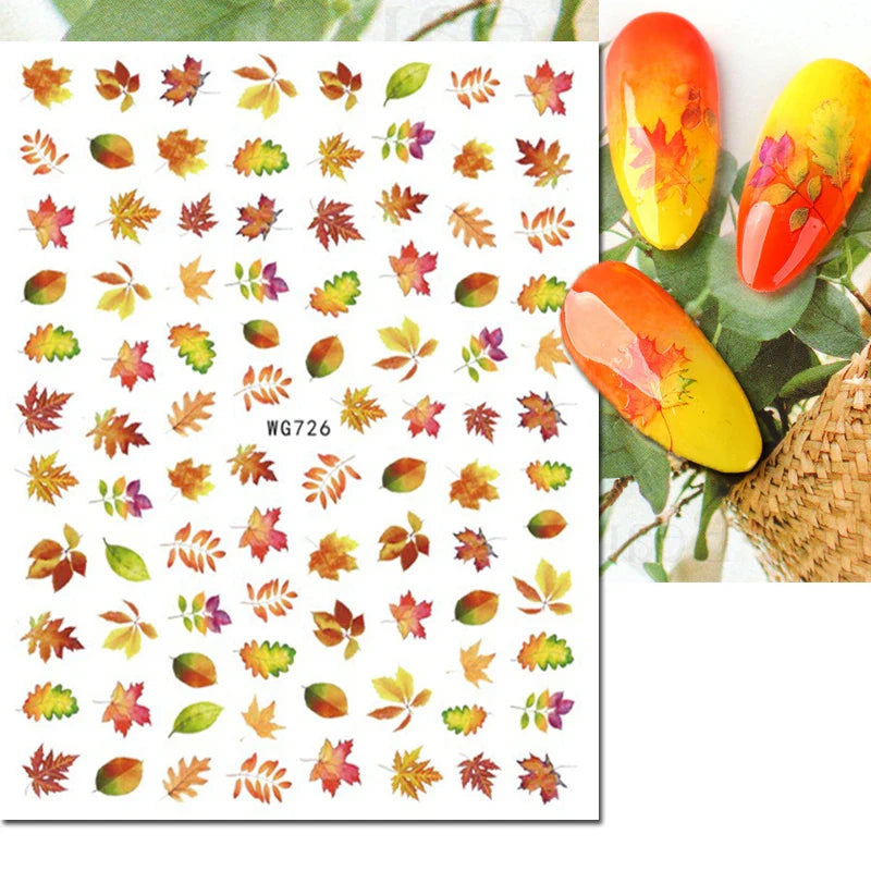 3d Nail Art Stickers Winter Autumn Golden Leaves Red Roses Flowers Decals For Nails Decoration Manicure Salon Beauty