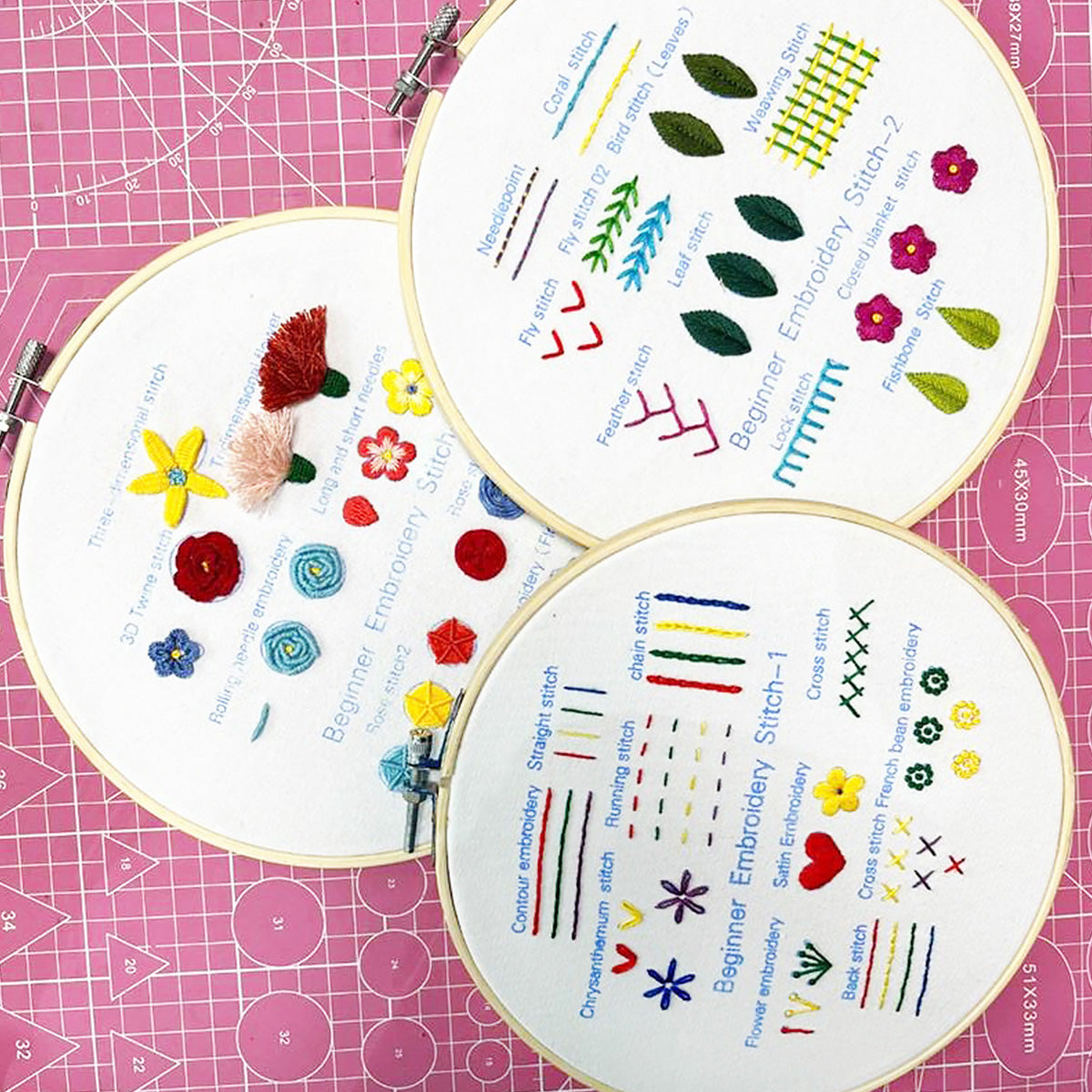 DIY Embroidery Stitch Practice Kit Handmade Embroidery Starter for Beginner Hand Stitch Embroidery Skill Techniques