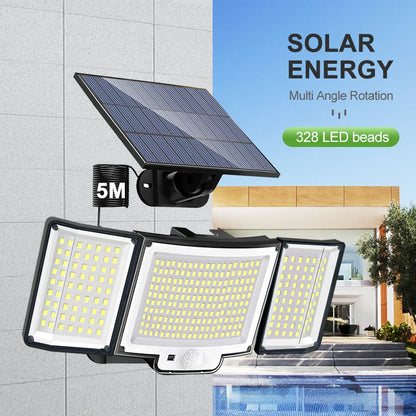 Lumières d'inondation solaires extérieures 106/318 LED lumières de mouvement solaires lumières de sécurité solaires à distance appliques murales étanche 3 Modes jardin