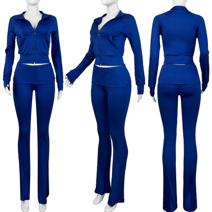FAGADOER Autumn Winter 2 Piece Sets Women Outfit Casual Zip Pocket Crop Tops+High Waist Leggings Pants Suits Jogger Streetwear