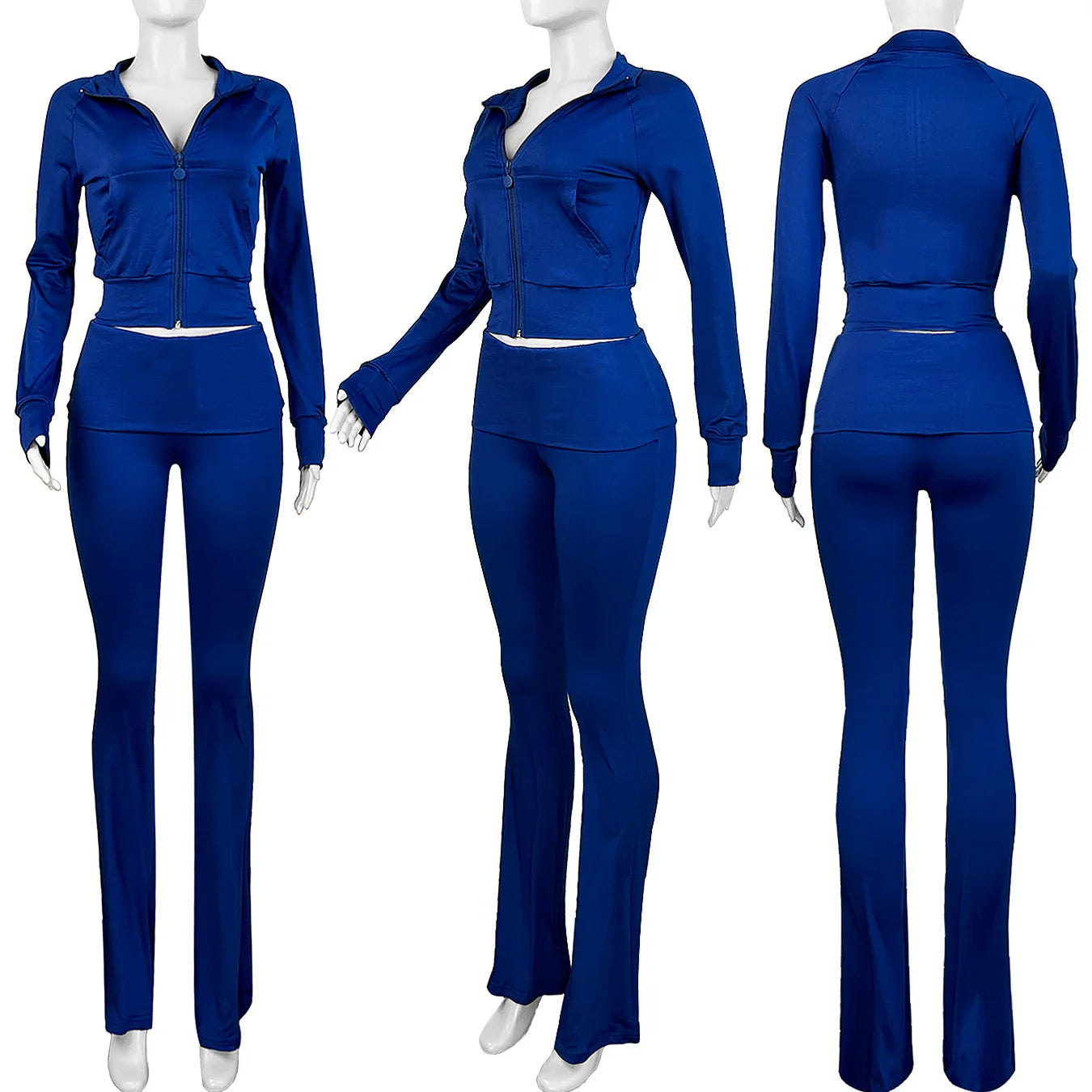 Ensembles 2 pièces FAGADOER automne hiver pour femmes Tenue décontractée Hauts courts à fermeture éclair et poche + Pantalons leggings taille haute Survêtements de jogging Streetwear