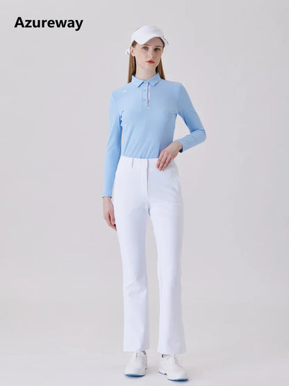 AW Golf Women's Simple Polo Shirt Long-sleeved T-shirt Quick-drying Breathable Sports Jersey Spring Autumn Golf Clothing Suit