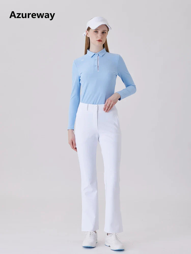 AW Golf Women's Simple Polo Shirt Long-sleeved T-shirt Quick-drying Breathable Sports Jersey Spring Autumn Golf Clothing Suit
