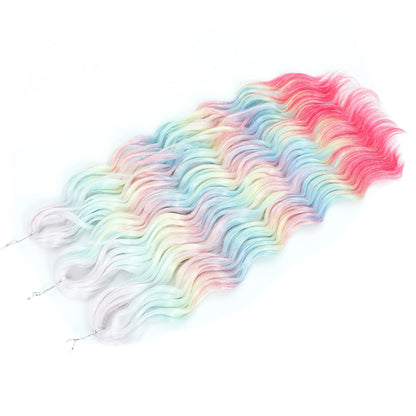 24Inch Crochet Hair Synthetic Braiding Hair Extensions Water Wave Ombre Rainbow color Fake Hair ANNA Deep Wave Curly Hair