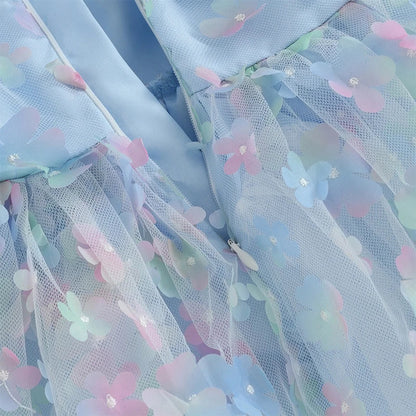 Robe en Tulle à manches bouffantes pour petites filles, tenue de fête d'anniversaire en maille fleur/papillon 3D, vêtements décontractés pour petites filles, robes de princesse