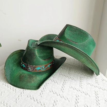 Cowboy hat summer straw hat unisex cowboy hat jazz cowboy straw hat wide brim hat spray paint custom hat party cowboy hat