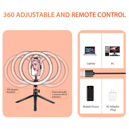 Anneau lumineux LED pour Selfie, lampe chaude et froide avec trépied, télécommande USB à intensité variable pour téléphone, vidéo, lampe de remplissage en direct