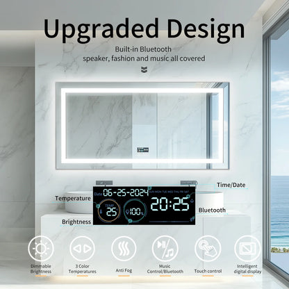 Fissuraminants pour miroir de maquillage LED, miroir de courtoisie avec lumières, miroir de maquillage à intensité variable, affichage numérique Bluetooth intelligent, mémoire de 3 couleurs