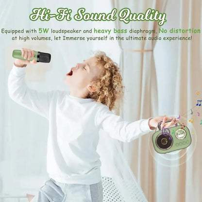 Kids Karaoke Machine Mini Wireless Karaoke Machine With Microphone Long Battery Life Rechargeable Audio Supplies With Dual Mic
