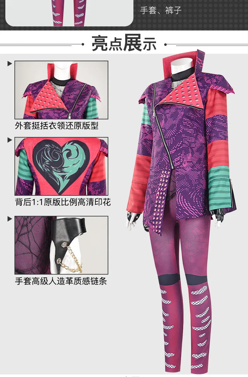 Movies Descendants 3 Evie Mal Cosplay Costume Mal Uniform Coat Vest Pants Gloves Women Adult Outfits Halloween Carnival Party