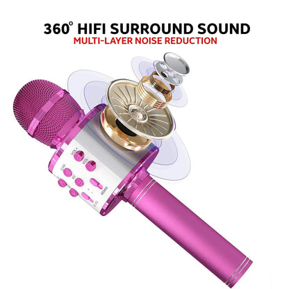 Wireless Bluetooth Karaoke Microphone, 5-in-1  Mic with Built-in Stereo Speaker/4 Voice-Changing Effect, Great Gifts
