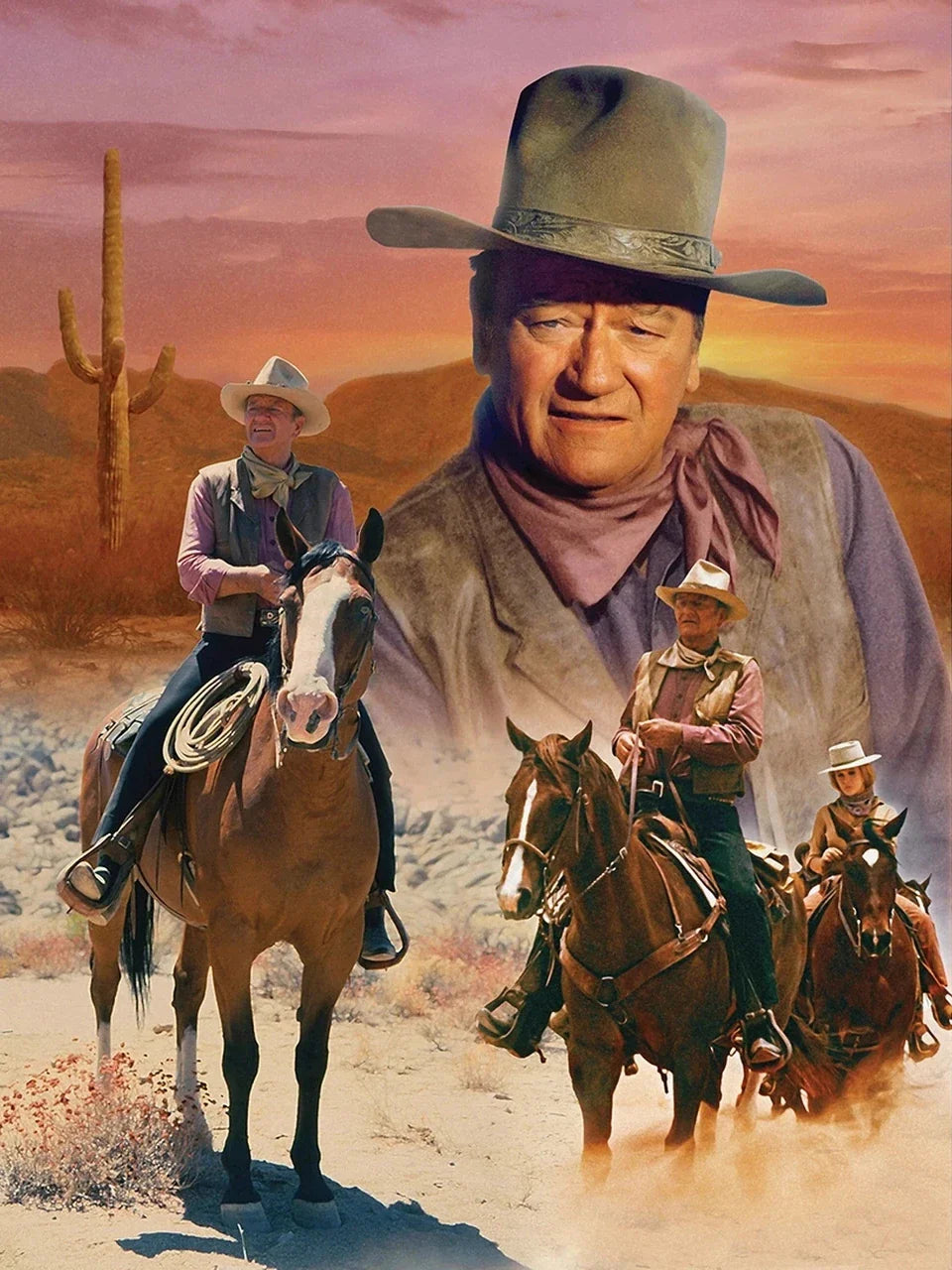 5D DIY Diamond Painting Cowboy John Wayne Full Round Diamond Mosaic Picture of Rhinestones Diamond Embroidery Home Decoration