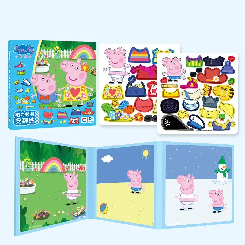Nouveau Peppa Pig Page Habiller Autocollants Magnétiques Puzzle Magnétique Bricolage Habiller Autocollants Jouets à Tirer Cadeaux de Noël pour Enfants
