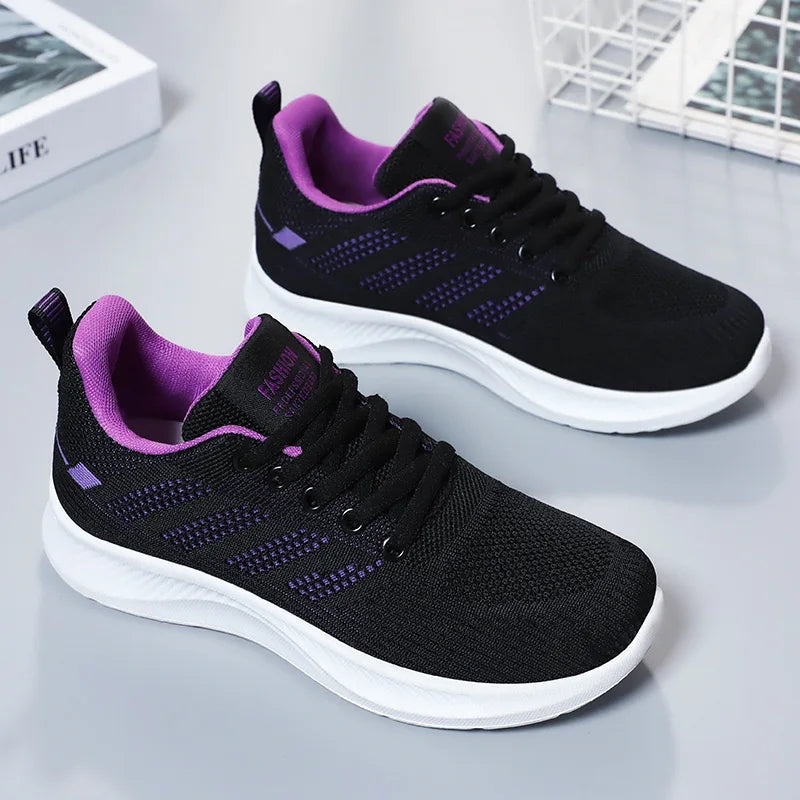 Chaussures de sport pour femmes Chaussures individuelles décontractées respirantes à semelle souple chaussures de course en maille volante d'automne