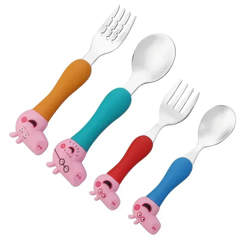 Peppa Pig Vaisselle Fourchette Cuillère Poupée Articulée Jouet George Pig Papa Maman Dessin Animé Motif Fête Jouets Cadeaux pour Garçons et Filles
