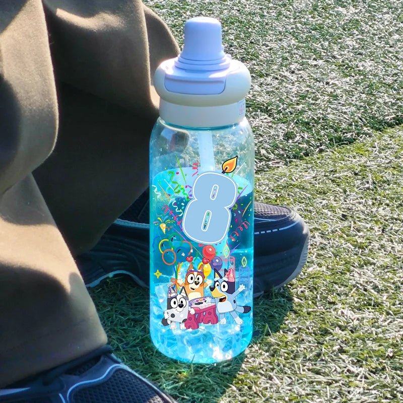 Blueyes Anime Number 1-9 700ML Large Capacity Drink Straw Direct Portable Transparent Water Bottle Handle Rope Child Water Cup