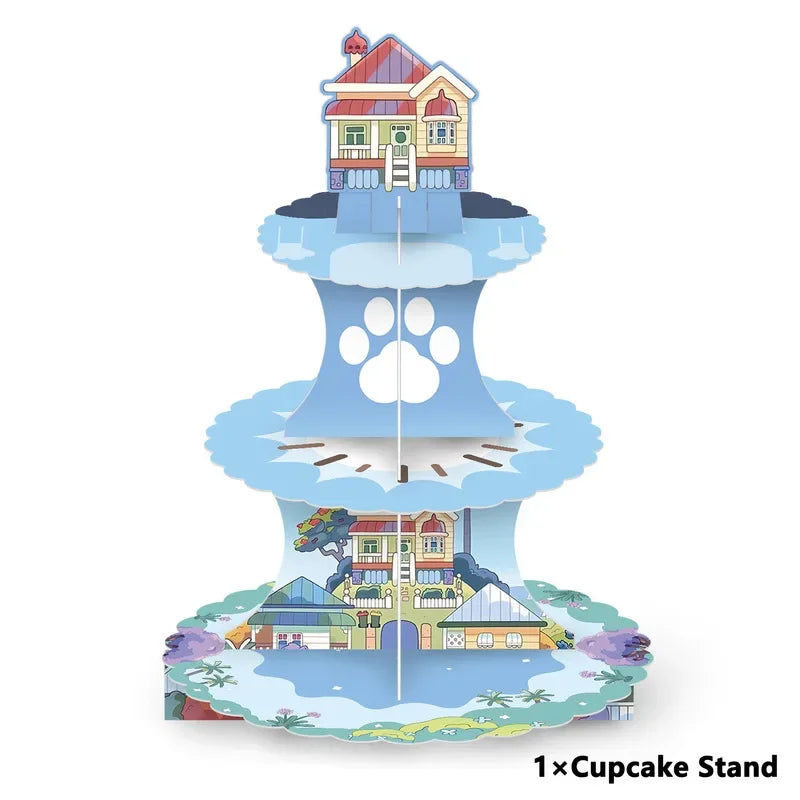 Cartoon Cute Bluey Birthday Party Cake Stand Dessert Table 3-Layer Paper Cake Tower Party Decoration Supplies Gifts