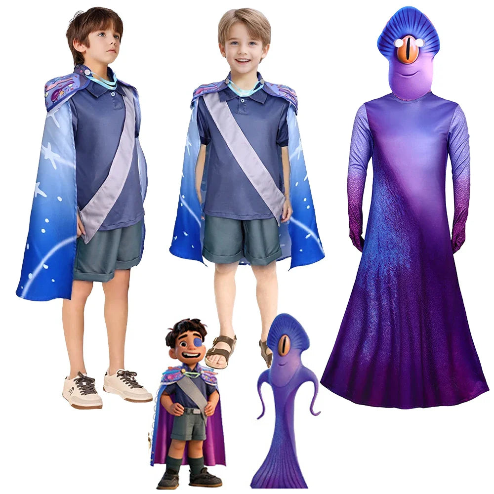 Film Elio Cosplay Costume d'Alien Dessin Animé Garçons Jeu de Rôle Haut Court Pantalon Cape Ceinture Robe Coiffe Tenue Déguisement Halloween