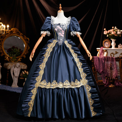 Robe de bal Marie-Antoinette géorgienne en satin, robe de soirée victorienne pour femme