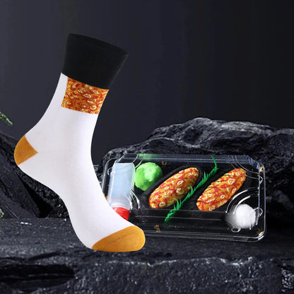 1 paire de chaussettes mi-mollet pour hommes et femmes, nouveautés et amusantes, chaussettes mignonnes et amusantes pour sushi au saumon, style tendance de la mode européenne et américaine, confortables et respirantes, cad