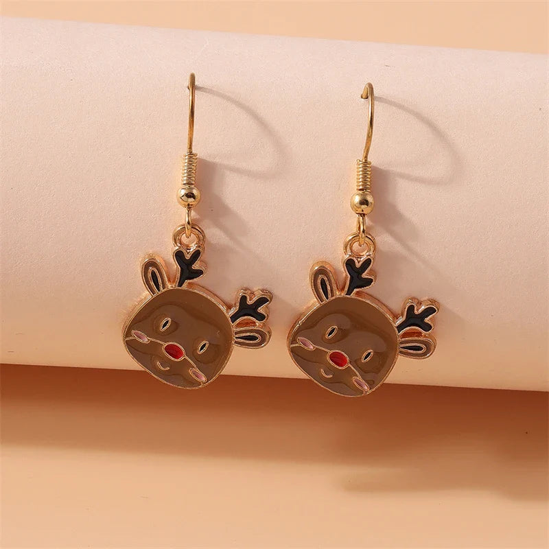 Fashion Merry Christmas Tree Deer Snowflake Santa Claus Drop Earrings for Women Girls New Year Party Festival Jewelry Gifts
