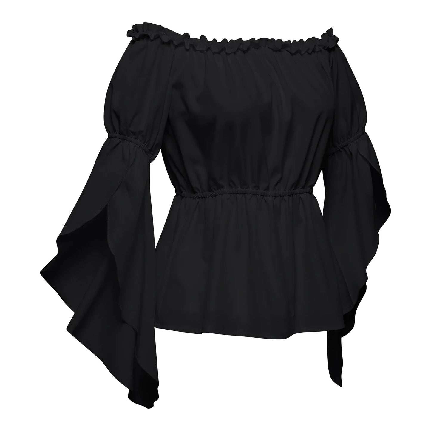 Women's Renaissance Ruffle Blouses, Ruched Sleeve Pleated Blouse, Off Shoulder Boat Neck Medieval Shirt, Victorian Shirt